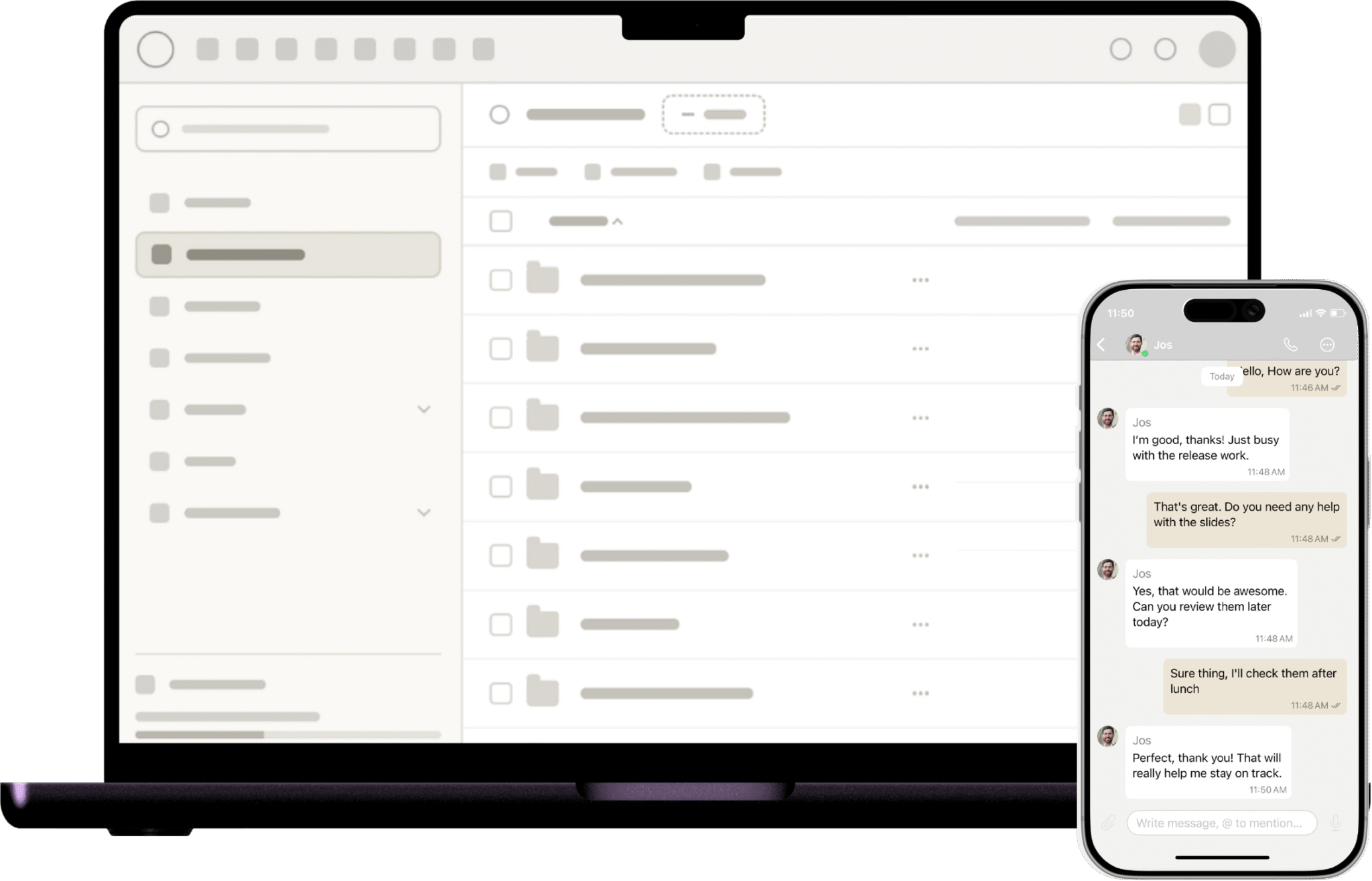 Desktop and mobile talk application mockup